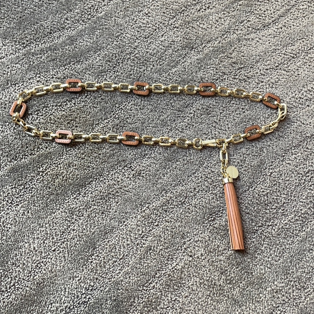 Michael Kors gold and leather chain belt 36”